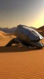 Placeholder: A zoom 3/2 view of Scorpion with a realistic background photo of a landscape covered in sands that looks futuristic with futuristic lighting , a caravan in the heat of the desert from the “Breaking Bad” episodes