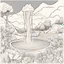 Placeholder: coloring page of A Geyser with flowers ,line art landscape,stone,cute flowers,cute trees, much details, dark outlines,vector --ar 2:3