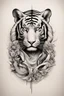 Placeholder: Create a captivating modern 2d ink tattoo design for print , prestigious Divine Tiger using the elegant influences of japan art style, for print, dynamic elements from fashion and design, and bold Japanese contemporary art aesthetics, framing centered in the center, distanced from the edges of the paper perimeter, perfect anatomy, bauhaus, Divine Proportion,