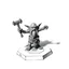 Placeholder: bronse low poly, "pompel og pilt ", goblin troll miniature model half painted arms outstretched holding battle hammer offering gift, standing on black and white pencil drawn hexagon grid, dwarf is whacking finger on hands and shadows of artist