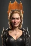 Placeholder: Cersei Lannister as evil queen in black leather, busty, cleavage, curvy, lena headay, angry, stern look. character design by cory loftis, fenghua zhong, ryohei hase, ismail inceoglu and ruan jia. unreal engine 5, artistic lighting, highly detailed, photorealistic, fantasy