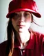 Placeholder: woman with a red baseball hat.