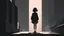 Placeholder: ((masterpiece)), ((best quality)), ((extremely detailed)), ((illustration)), dark minimalist scene, girl standing on the right side, dramatic lighting, high contrast, muted colors, simple geometric shapes, negative space, 8k, --neg ((paintings)), --neg ((rendered)), --neg ((cartoon)), --neg ((anime))