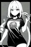 Placeholder: girl in T-shirt covered with snakes, greyscale