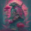 Placeholder: turtle samurai, iridescent, blood, futuristic, guts, wildflower, cosmic, intricate, darkred tones,sidhe, ominous, nature, plants,