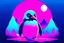 Placeholder: cute Penguin in neon style with purple, pink and lightblue colour in beautyfull lands