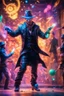 Placeholder: pen outline portrait of rad mad starlord magician smashing juggler thief master by neon wall , prize winning oil painting,bokeh like f/0.8, tilt-shift lens 8k, high detail, smooth render, down-light, unreal engine