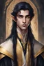 Placeholder: seventeen-year-old elven boy, golden eyes, long black hair, dressed in aristocratic robes.