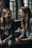 Placeholder: Epic cinematic shot gece oturmuş gülüşecek birbirleri işe sohbet eden 2 kız