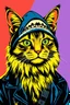 Placeholder: cat with shark mask hat solana chewbacca body cypher punk japanese style in the style of warhol