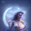 Placeholder: image of a mermaid, bloom, darknight with a moon and big clouds, 8k, full details, glowing blue, foggy night, fine-detail, volumetric lighting, high-quality, illustration, dreamy vibe