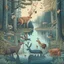 Placeholder: A detailed illustration with forest animals at the egde of a forest drinking from a lake.