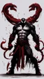 Placeholder: A close picture of Venom symbiote as ghost of Sparta red tattoos and Clothes, holding blade of choice