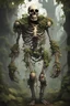 Placeholder: Skeleton, living skeleton, undead, wooden gauntlets, fungal growths, walking, wooden armor, medieval, vines holding together limbs, vine tendons, animated by plants, wearing leather armor, different plants growing out of chest and head, reinforced by vines, hulking