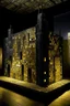Placeholder: A black castle made out of steel in a chaotic shadow realm designed in ancient Greek mosaics painted by Gustav Klimt
