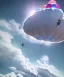 Placeholder: Ultra realistic speed clouds sky scene, wide angle view, sweet childs falling down, inflatable color clothing, free jumping flying, many trinkets, monster head, hair monster, many jelly beans, balls, smile, happy, circus style, extreme, wind, clouds sea, 20,000 feet altitude, stratosphere, soft color, highly detailed, unreal engine 5, ray tracing, RTX, lumen lighting, ultra detail, volumetric lighting, 3d, finely drawn, high definition, high resolution.