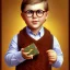 Placeholder: Peter Billingsley chubby kid Tortoise-shell glasses, holding A ((dark red soap bar)) in his hand, brown argyle sweatervest