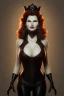 Placeholder: Geena Davis as evil queen in black leather, leather, busty, cleavage, angry, rage, stern look. character design by cory loftis, fenghua zhong, ryohei hase, ismail inceoglu and ruan jia. unreal engine 5, artistic lighting, highly detailed, photorealistic, fantasy