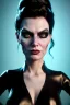 Placeholder: Lene Nystrøm as evil queen in black leather, busty, cleavage, voluptuous, Aqua Lene, angry, stern look. character design by cory loftis, fenghua zhong, ryohei hase, ismail inceoglu and ruan jia. unreal engine 5, artistic lighting, highly detailed, photorealistic, fantasy