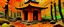 Placeholder: An orange colored ninja temple in an autumn forest designed in cave paintings painted by Frank Lloyd Wright