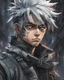 Placeholder: Beautiful fantasy painting of Kakashi Hatake, in the style of cyberpunk manga, richly detailed genre paintings, nightcore, spiral group, dark aesthetic, smashed glass, 32k uhd, eye-catching tags