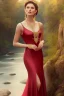 Placeholder: full body shot , beautiful and gorgerous duchess with incredible jewellery in 19th century clothing by Greg Rutkowski and Artgerm and Emile Vernon and Vladimir Volegov, in a red dress, country side,river,rocks background, art illustration, natural beauty, muted colors, pastels, perfect fingers, higly detailed, expressive, high detail, symmetrical, digital painting, symmetrical eyes, dynamic lighting, artstation, cinematic lighting, intricate artwork,8k.