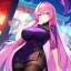 Placeholder: Clear focus, 8k, beautiful lighting, vibrant colors, girl, pink hair, long hair, vibrant purple eyes, black stockings, chinese clothes,