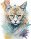 Placeholder: action illustration of 3 cats colorful, geometric forms, triangles, intricate, elegant,style of Carne Griffiths artllustration, croma conc Semi realistic,