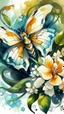 Placeholder: dnd, fantasy, watercolour, humongous strokes, stylistic, illustration, furry, a butterfly and jasmine flower
