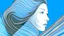 Placeholder: A surreal illustration of a woman with hair made of lines, in blue and white colors, in the style of Kazumasa Nagai.
