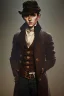 Placeholder: photorealistic oil painting of oliver twist, 1800s clothes, atmospheric lighting from street lamp, foggy morning