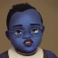 Placeholder: Portrait of a little fat 9 year old African witch kid with bushy hair and glasses and blue eyes by Nick Harris