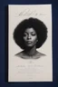 Placeholder: An extremely formal, funeral program written in French for a black woman (include a front photograph of a beautiful lightly tanned biracial black woman) on darkest blue deeply pigmented velvet paper with brilliant, brightest heavy bright shining platinum calligraphy fonts, simple, minimalistic, less element, very dramatic lighting