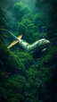 Placeholder: An airplane crashed in the Amazon rainforest , covered with green bushes, Busch painting style nightmare