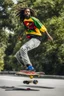 Placeholder: Rasta on a flying skateboard