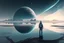 Placeholder: person seeing a grey exoplanet in the horizon, lagoon, sci-fi, very epic