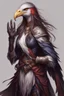 Placeholder: dnd female Aarakocra with long hair warlock