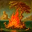 Placeholder: a renaissance painting with a a flaming bush underwater