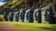 Placeholder: calm beauty, fantasy, magic, splendor, uplifting, inspiring, therapeutic, Easter Island stone statues with faces, some wearing spectacles, springtime, sunlight, chiaroscuro, color, award-winning colour photograph, Nikon 135mm, style Disney, style Salvador Dali