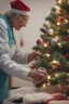 Placeholder: A heartwarming close-up photo of a nurse helping an elderly person decorate a Christmas tree. Intricate details, 4k, realistic