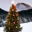 Placeholder: isolated christmas tree in mountain background