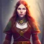 Placeholder: Halfling, woman, full body, red braid hair, adventurer, green eyes, magic, Lilith,