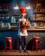 Placeholder: Pub scene, hybrid character, waitress sexy British woman with monster muppet mask that covers her entire head, Sesame Street style, retro style, short shirt, tray, beer, old school tattoo, hot, smooth, unreal engine 5, god lights, ray tracing, RTX, lumen lighting, ultra detail, volumetric lighting, 3d.