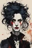 Placeholder: Portrait of a Goth vampire girl, with highly detailed hair and facial features in the Expressionist style of Egon Schiele, Oskar Kokoschka, and Franz Marc, with fine ink outlining in the comic book style of Bill Sienkiewicz