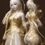 Placeholder: hitomi tanaka, white dress, highly realistic, highly detailed, golden statue,