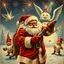 Placeholder: there is no kebabs at christmas, evil Santa, evil gnomes running around, staring flaming eyes, evil Rudolf, very big evil angry Frosty the snowman in background, kebabs and kebab, 1940 christmas postcard, blood stains, Flying angel Cherubs, Santa holding a knife, fireworks