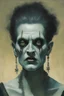 Placeholder: a closeup facial portrait of a frankenstein prom queen - extreme action pose - oil painting by Gerald Brom