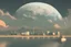 Placeholder: moon, clouds, distant modern contemporary city, lake, sci-fi, boat, epic