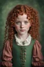 Placeholder: eight-year-old girl, green eyes, freckles, blood-red curly hair, dressed in humble 19th century clothes