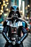 Placeholder: Excited Photography Full body A picture cyber mechines dart Vader,with surface coated chrome polished details, city background